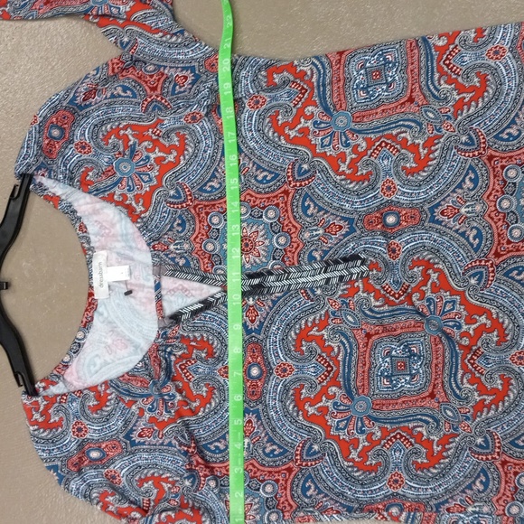 Dressbarn Multicolored, Keyhole Neck With Beading, 3/4 Length Sleeve Blouse - Picture 8 of 12